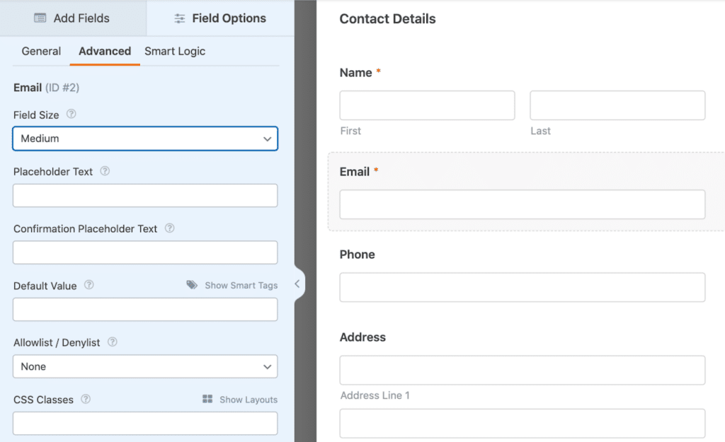 Field size options in WPForms