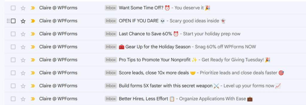 wpforms email subject lines