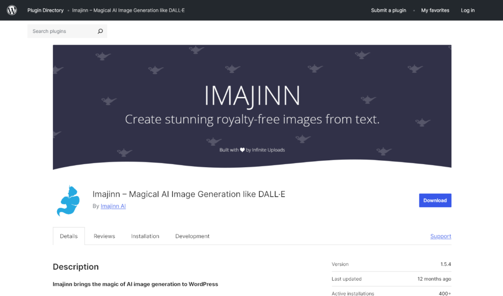 Imajinn AI Image Plugin لـ WordPress (لقطة شاشة)