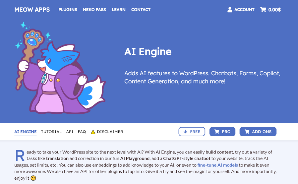 Complemento de WordPress AI Engine (captura de pantalla)