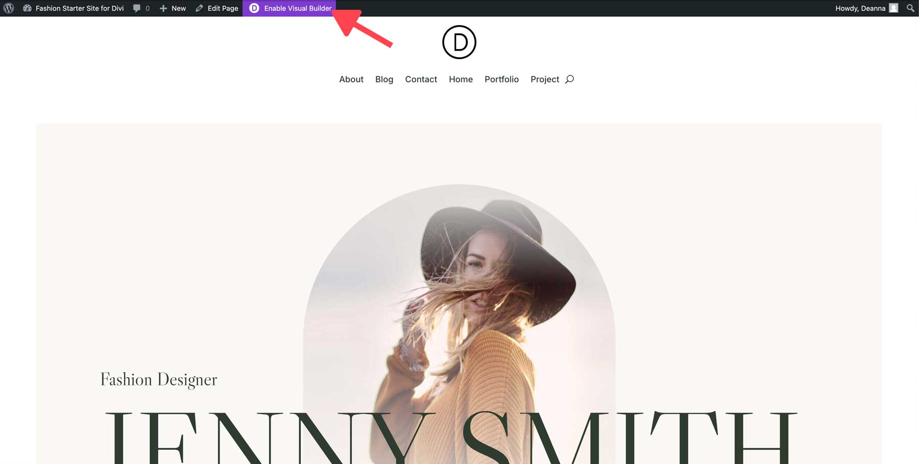 site inicial de moda para Divi