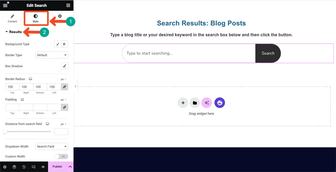 Stylize the Live Results option of the Search widget