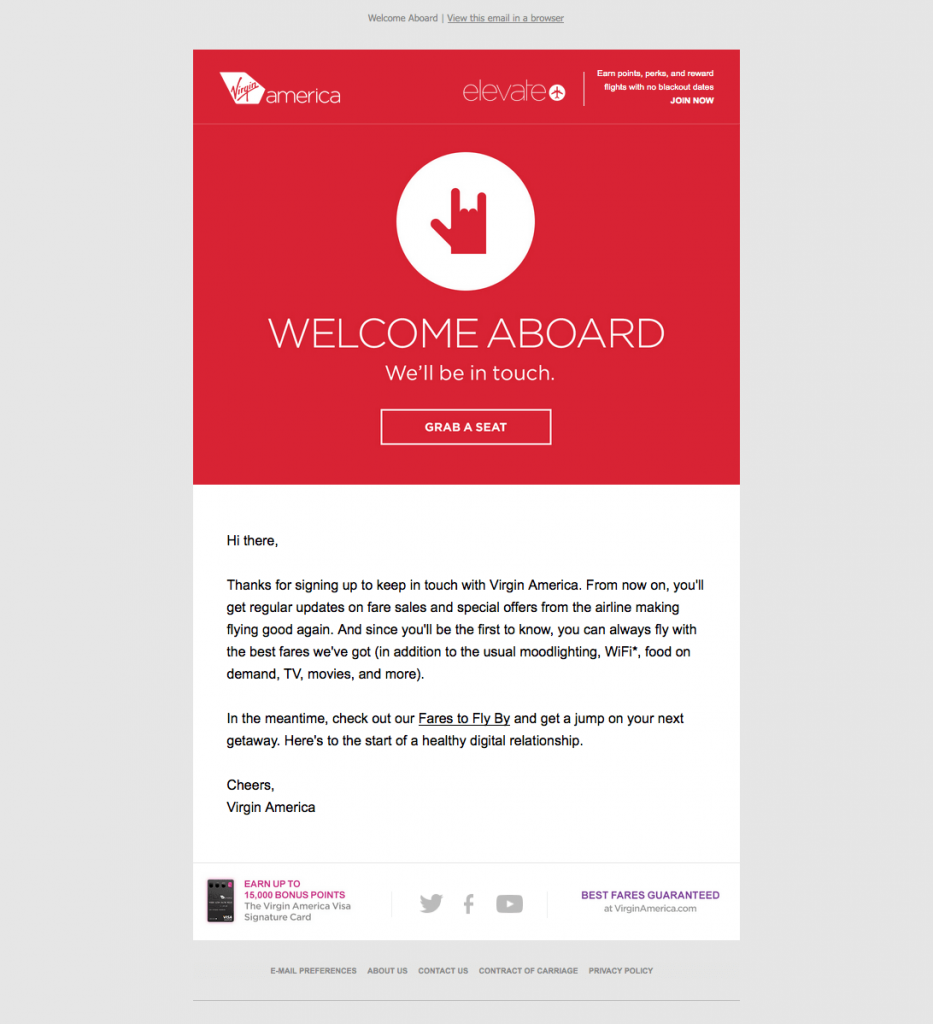 virgin-america-welcome-email ウェルカムメールを作成する方法 優れた顧客サービスを提供する方法