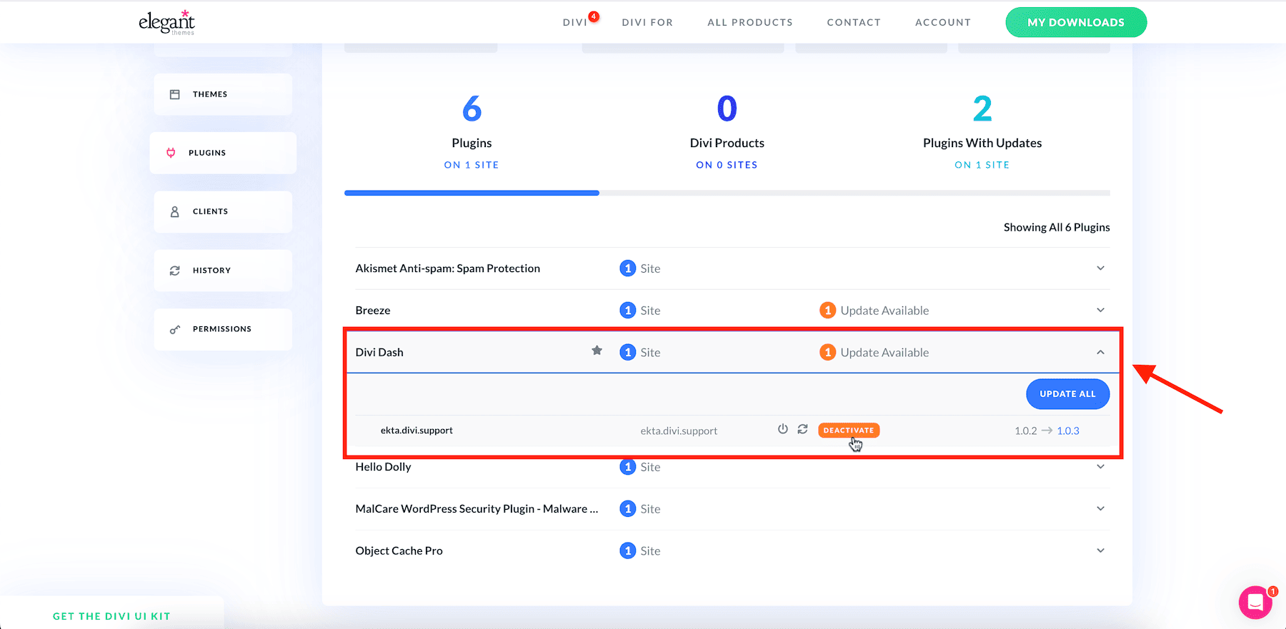 kelola plugin di divi dash