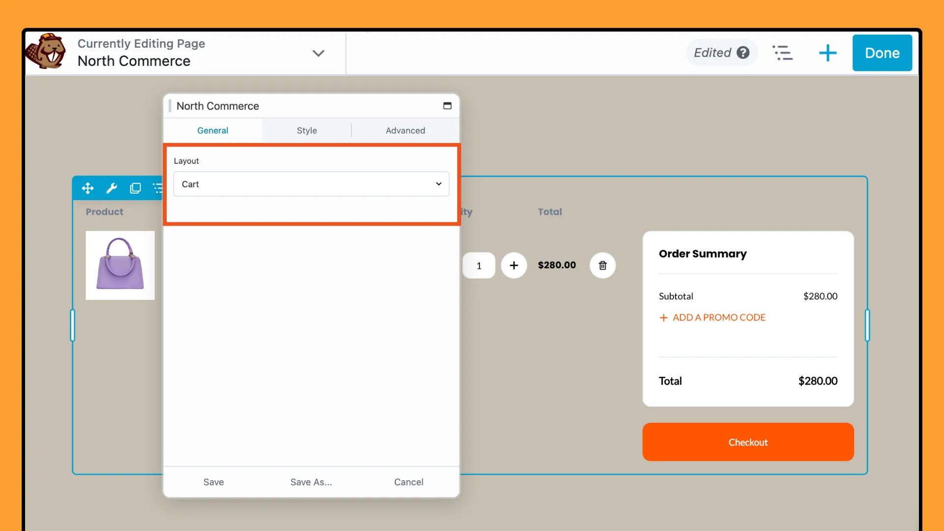 Layout des Produktwagens im North Commerce-Modul