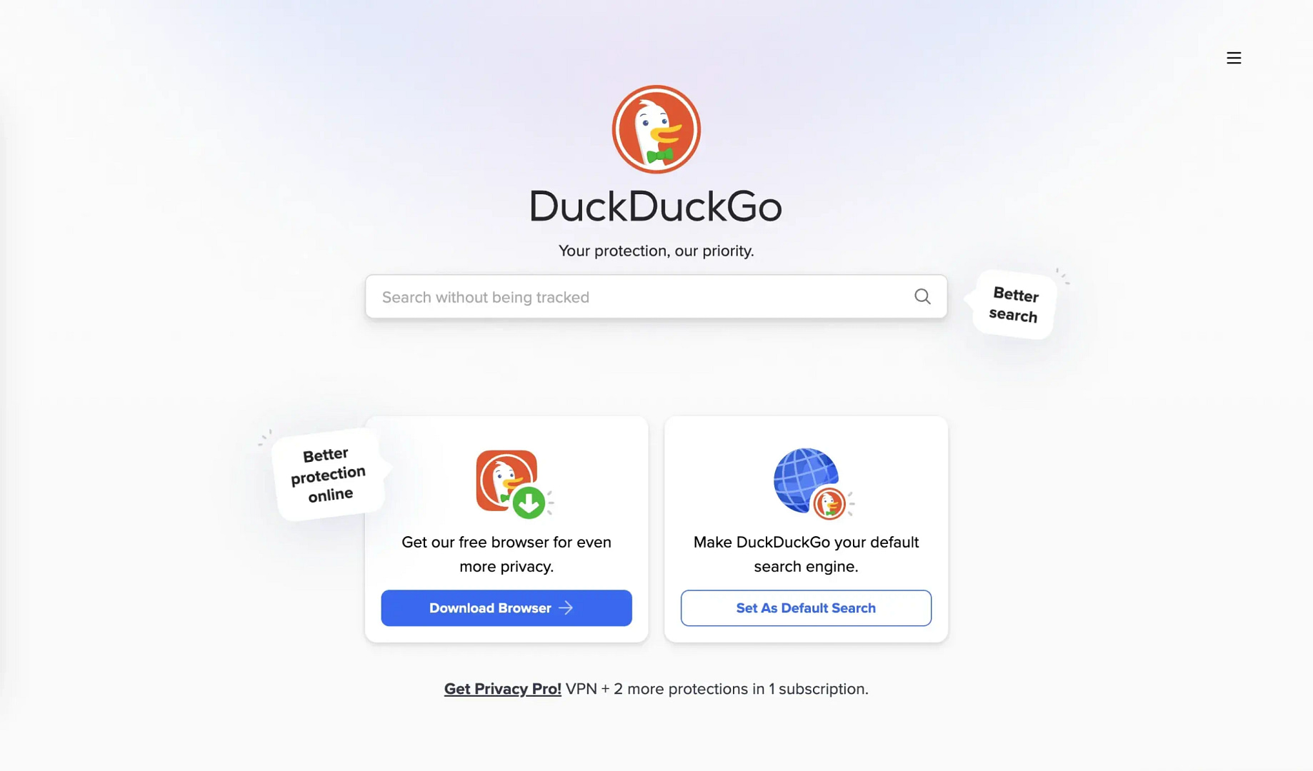 DuckDuckGo 主页。