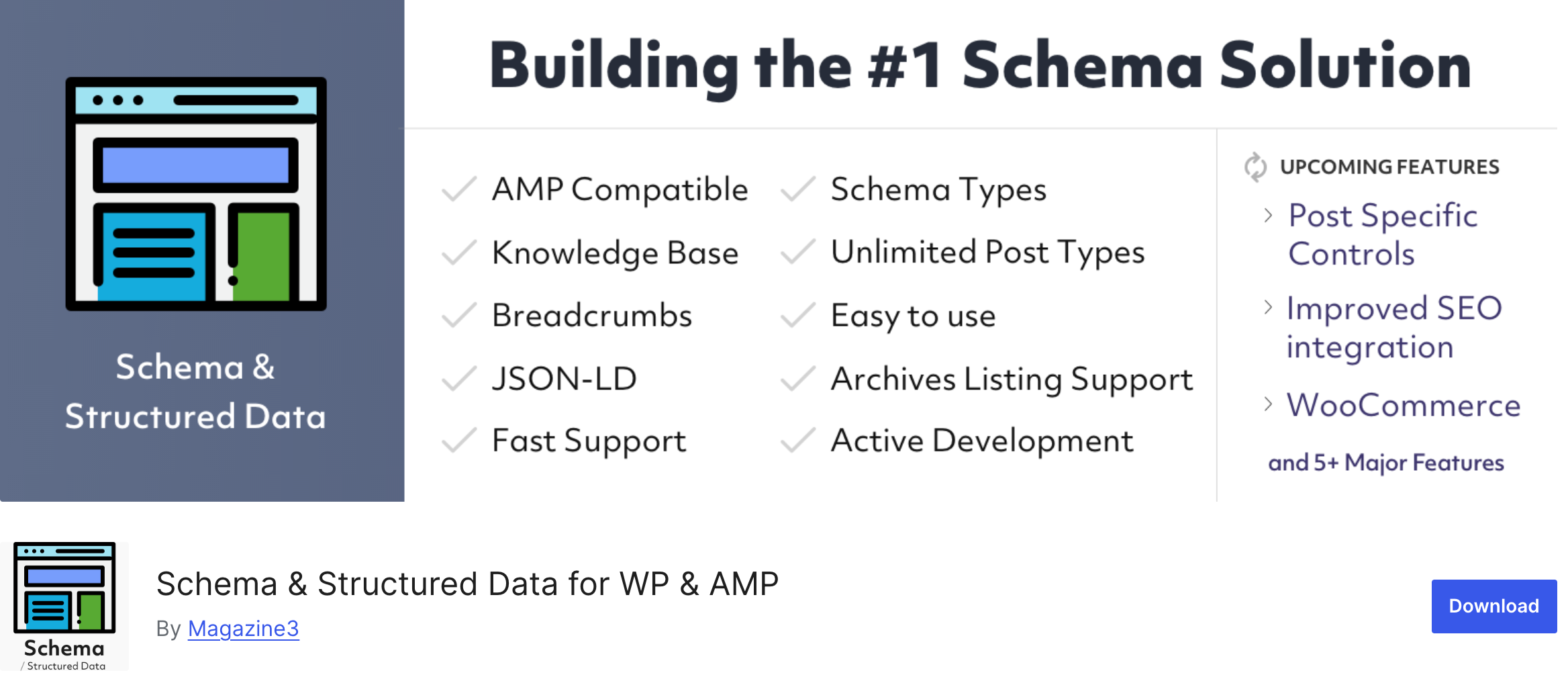 Una captura de pantalla de esquemas y datos estructurados para WP y AMP