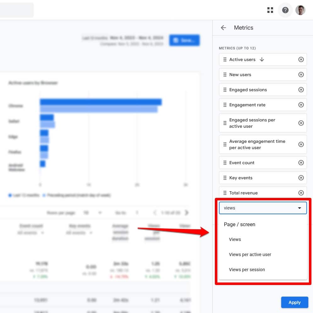 Ajouter et soustraire les métriques du rapport Google Analytics