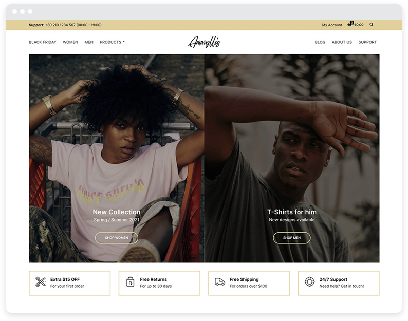 Un exemplu al temei WordPress Amaryllis WooCommerce