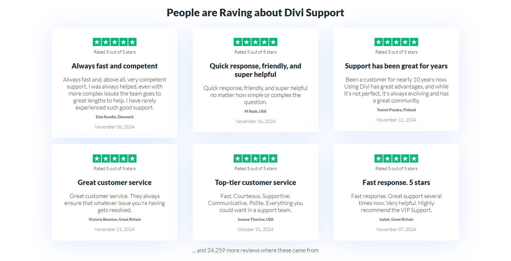 Opinii TrustPilot despre Great Divi Customer Support