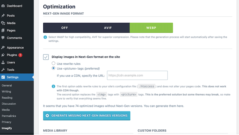 Conversie WEBP sau AVIF - Sursa: Imagify 