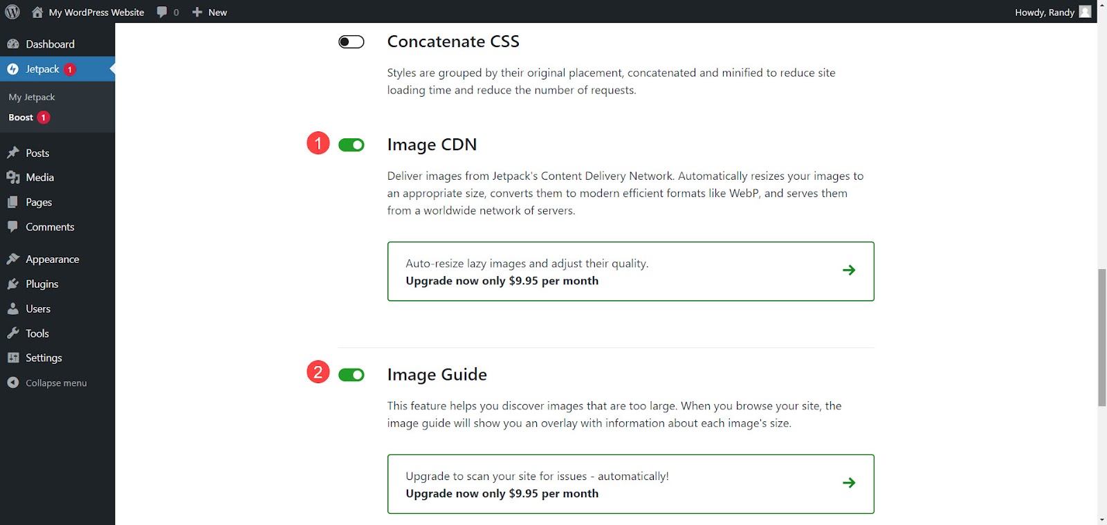 Paramètres du CDN d'image et du guide d'image dans Jetpack