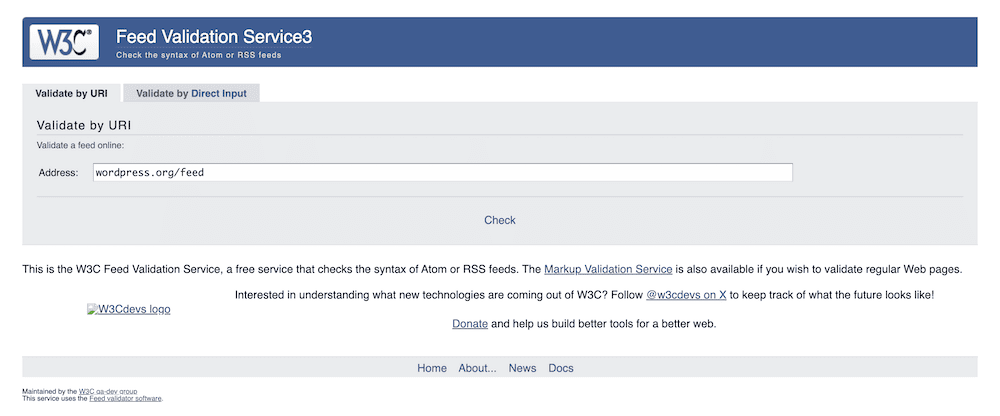 Validatorul de feed W3C.