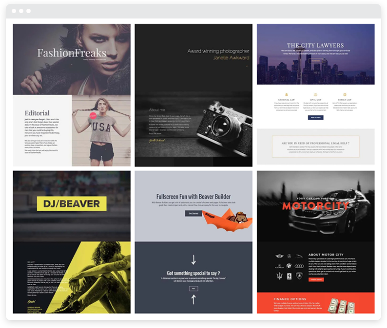 Шесть примеров шаблонов Beaver Builder.