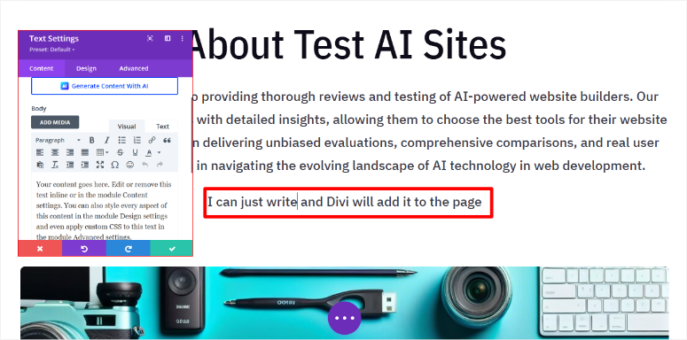 divi edit page content