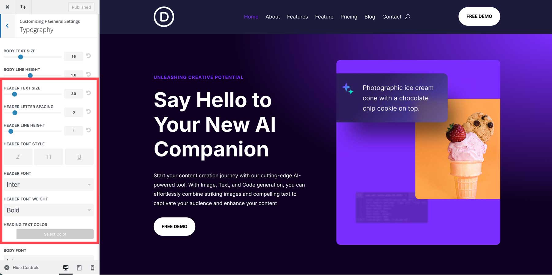 Divi の AI スターター サイト