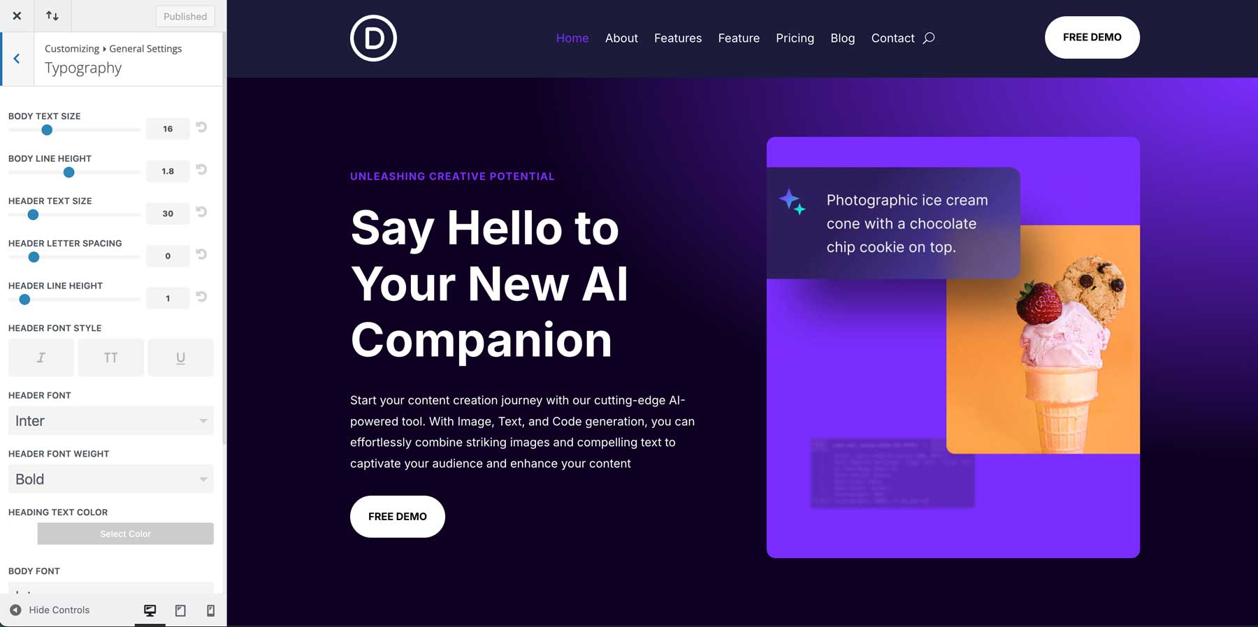 Divi の AI スターター サイト