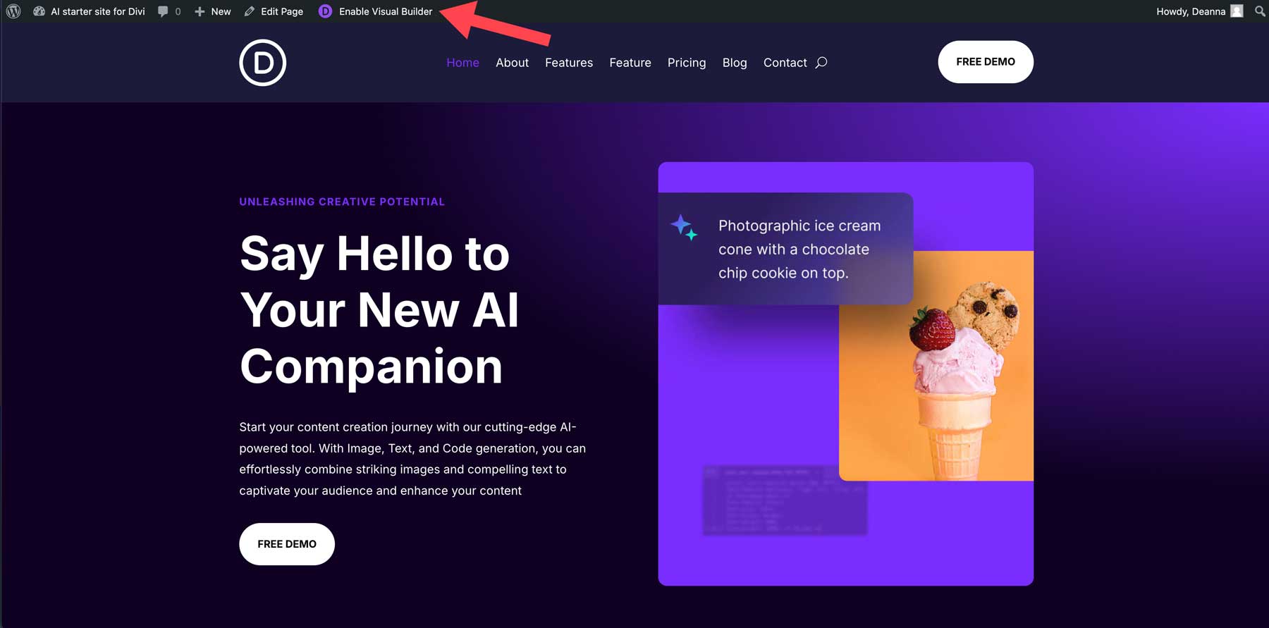 Divi の AI スターター サイト