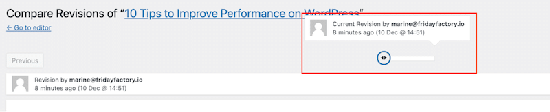 拖动滑块查看之前的版本 - 来源：我的 WordPress 修订界面 