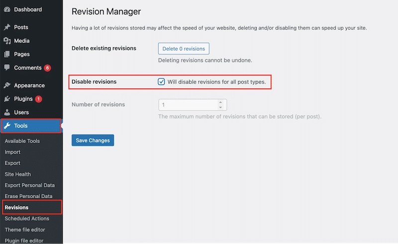 使用 Companion Revision Manager 禁用 WordPress 修订 - 来源：Companion Revision Manager 插件   