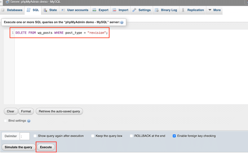 执行查询的最终按钮 - 来源：phpMyAdmin 