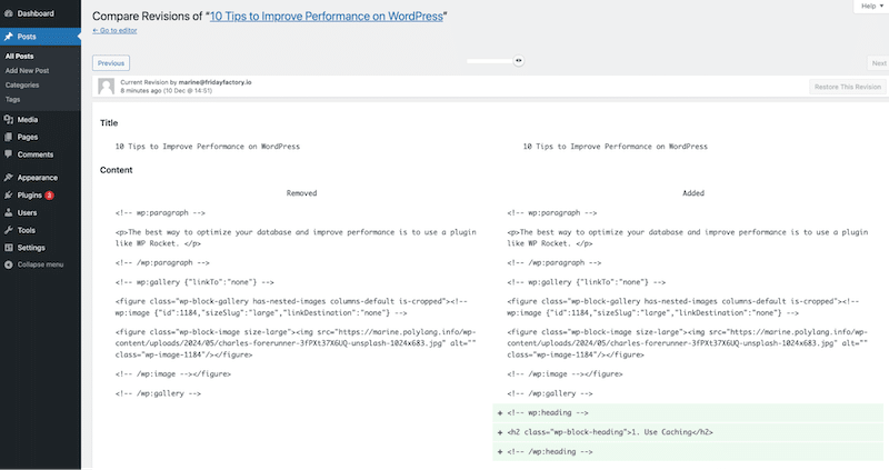 修订界面 - 来源：我的 WordPress 修订界面 