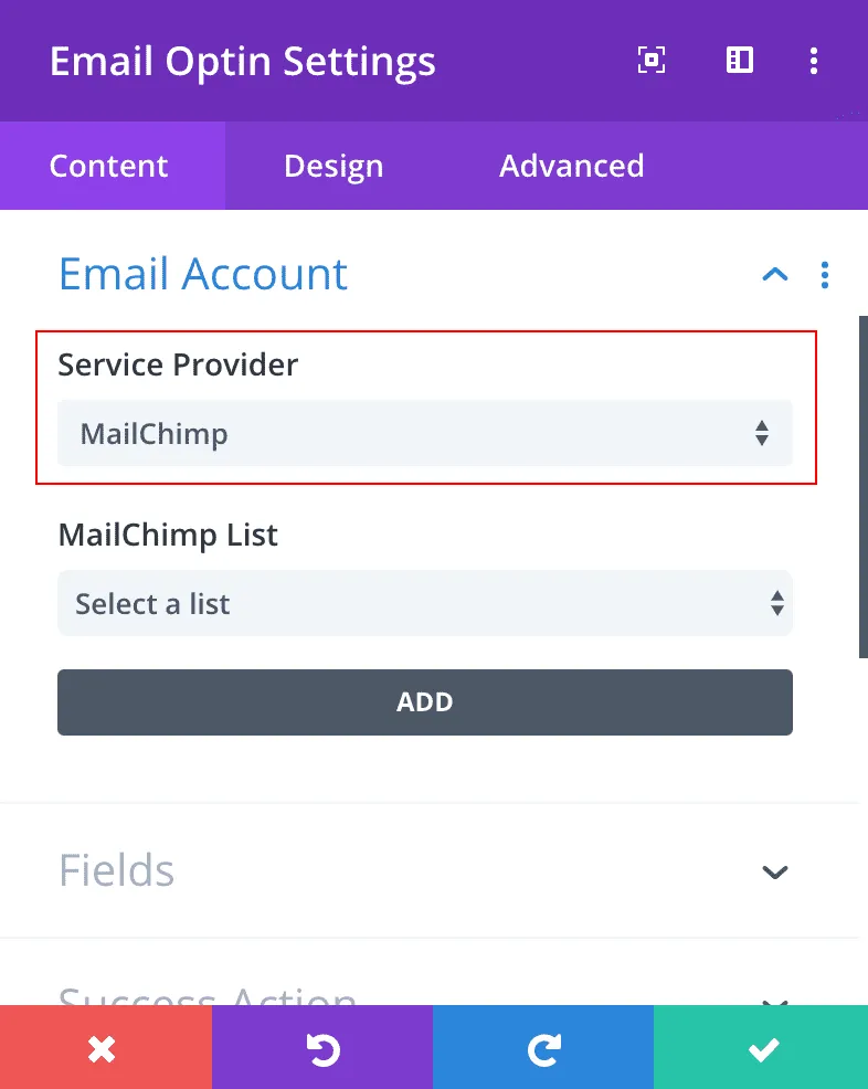 将 Mailchimp 或 CTCT 与 Divi 表单集成