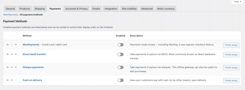 使用 WooCommerce 添加更多支付网关 - 来源：我的 WooCommerce 测试站点管理员 