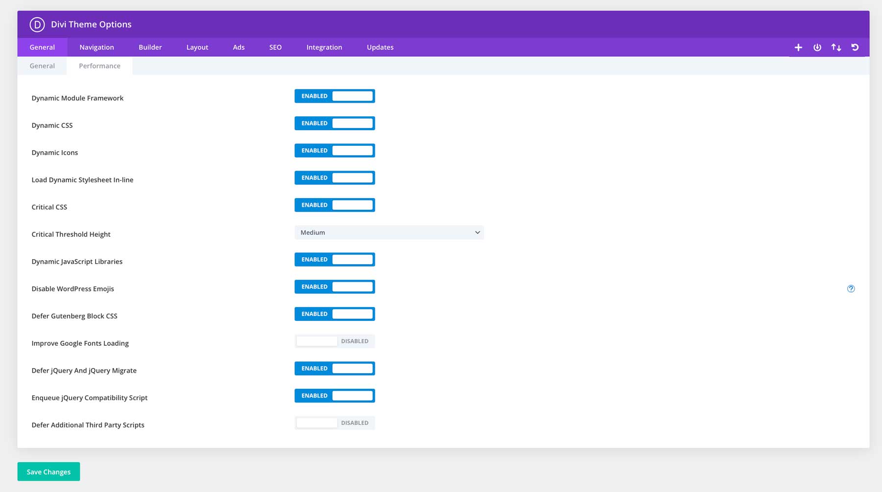 Divi 性能设置