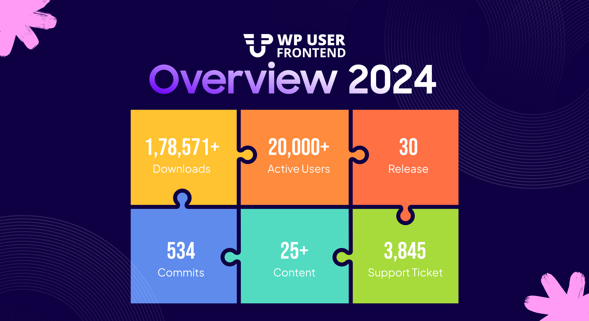 この画像は、2024 年の WP ユーザー フロントエンドの全体的な成長を示しています