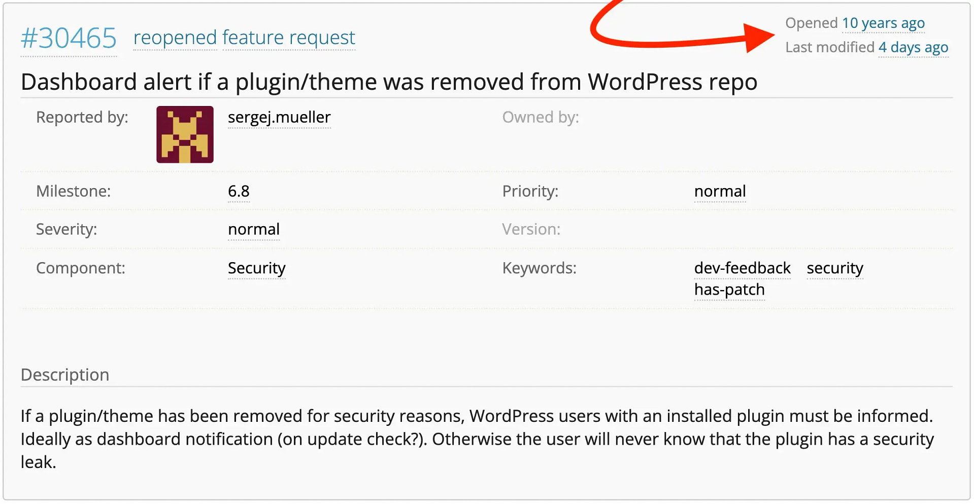 WordPress 门票 30465。