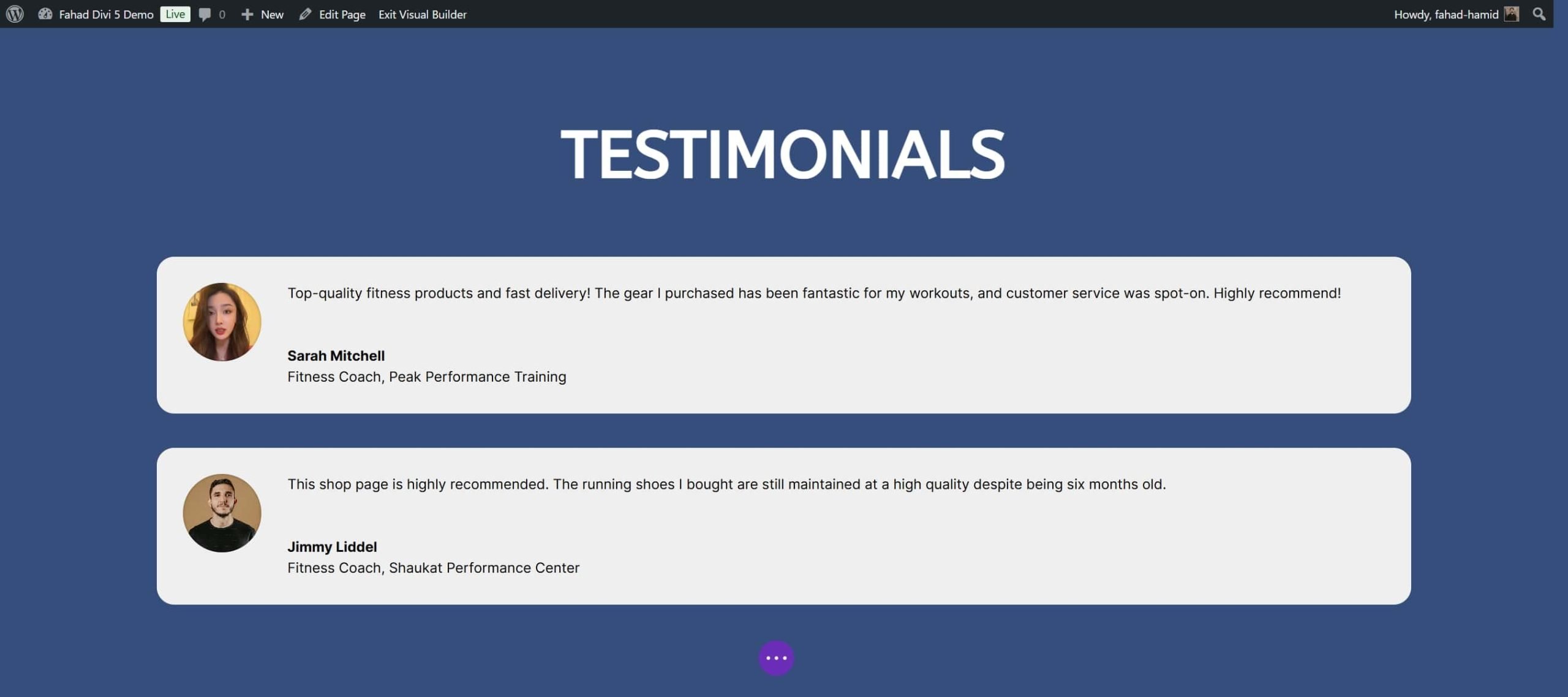 página de la tienda de testimonios de woocommerce