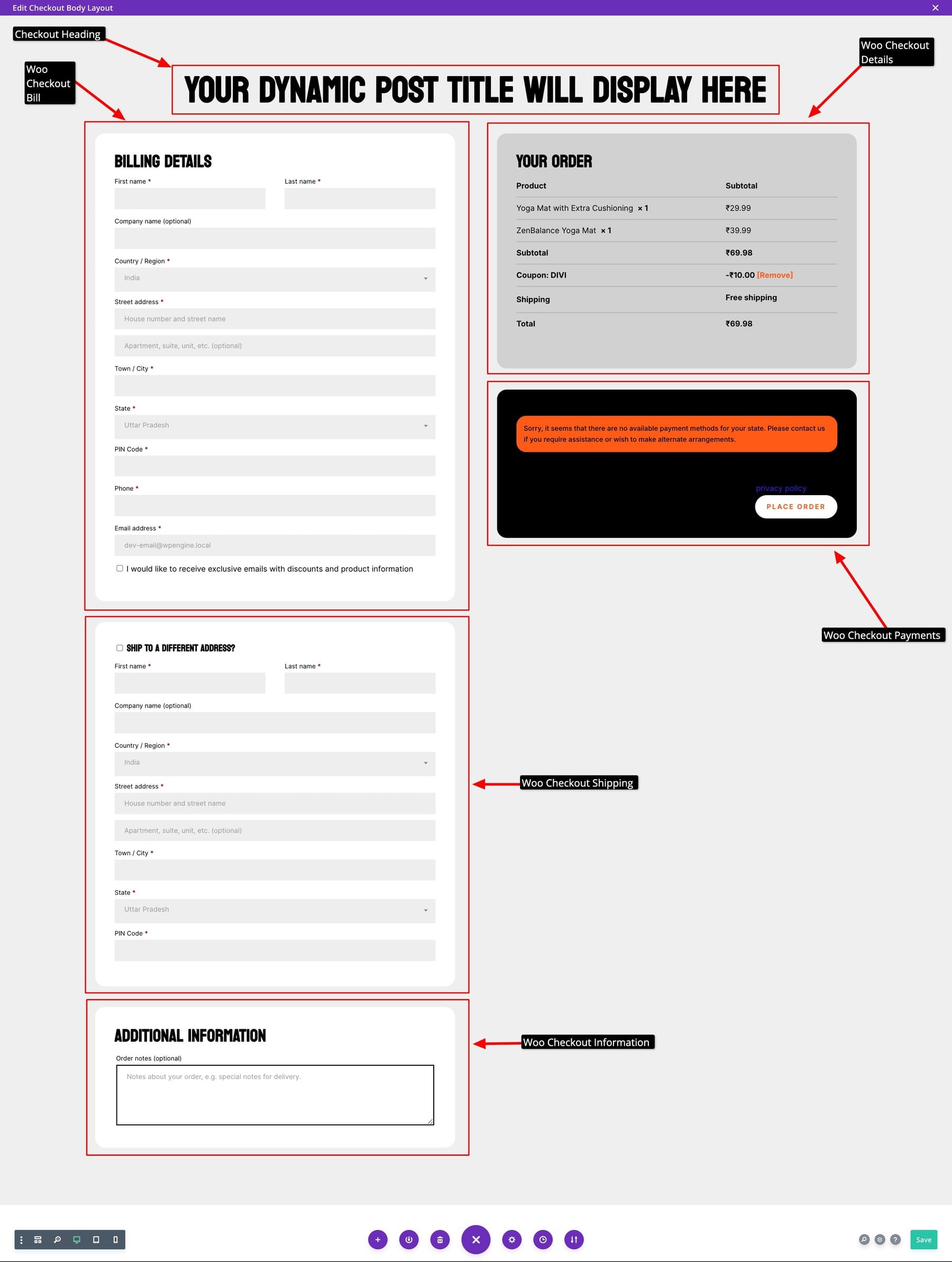 Divi Quick Sitesによって生成されたチェックアウトテンプレート