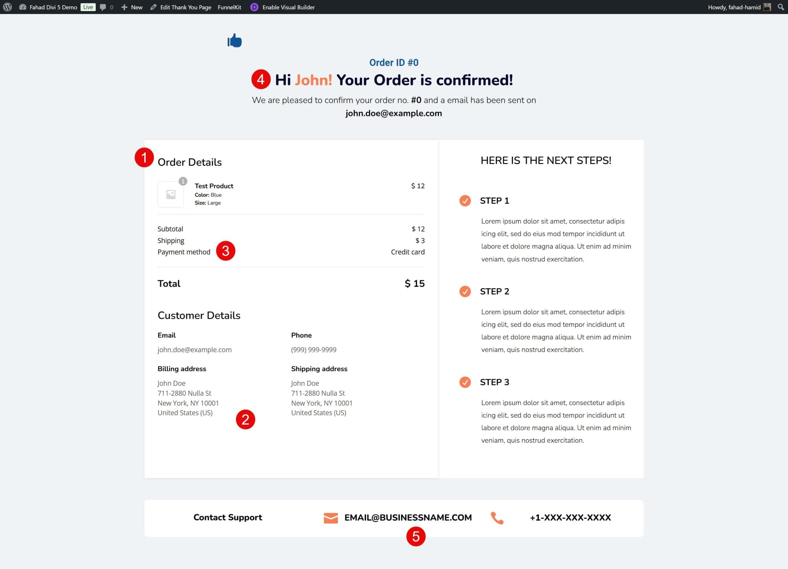 plantilla de página de agradecimiento de woocommerce