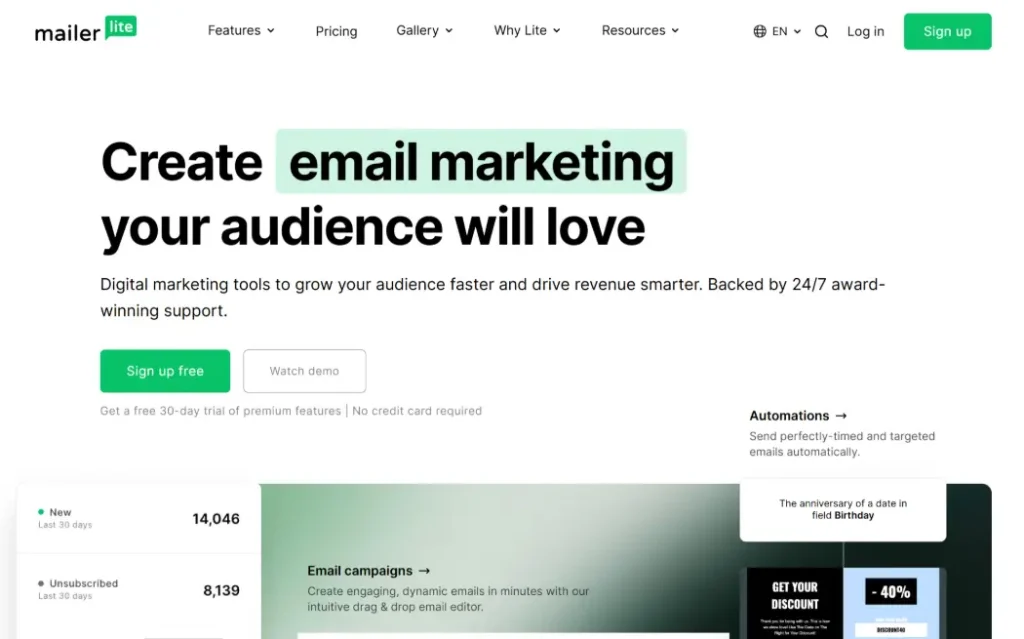 MailerLite is one of the best cheaper alternatives to MailChimp for small businesses.