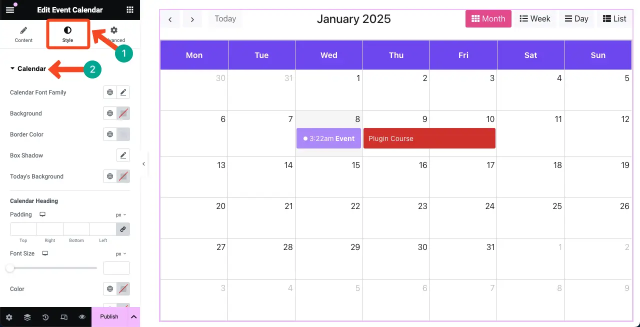 Stylize the Event Calendar Widget