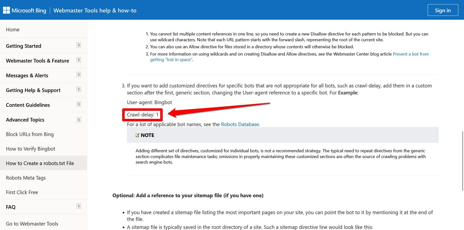 クロール遅延ディレクティブに関する Bing ドキュメント 