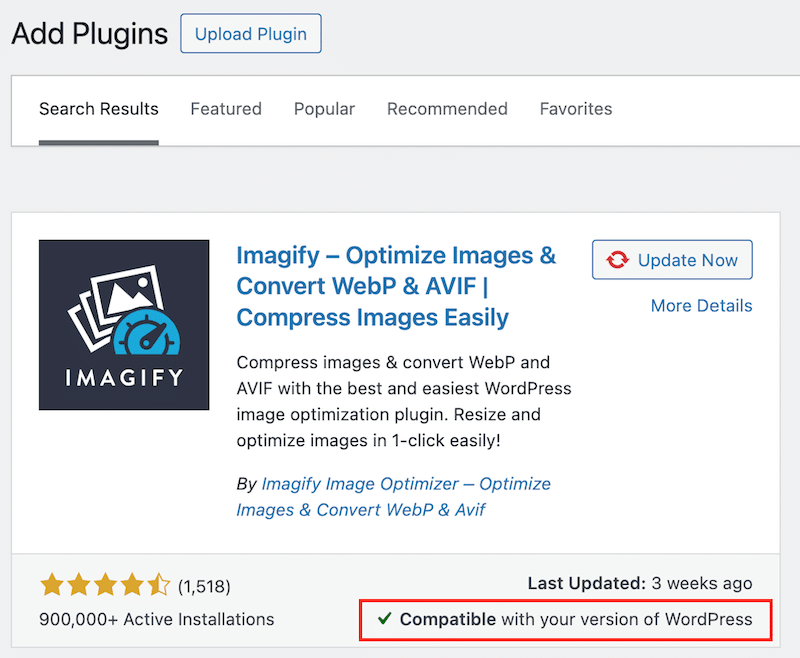 Prüfen, ob ein Plugin mit meiner WordPress-Version kompatibel ist – Quelle: Meine Testseite 