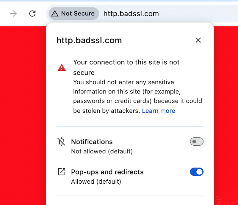 不安全连接示例 - 来源：badssl  