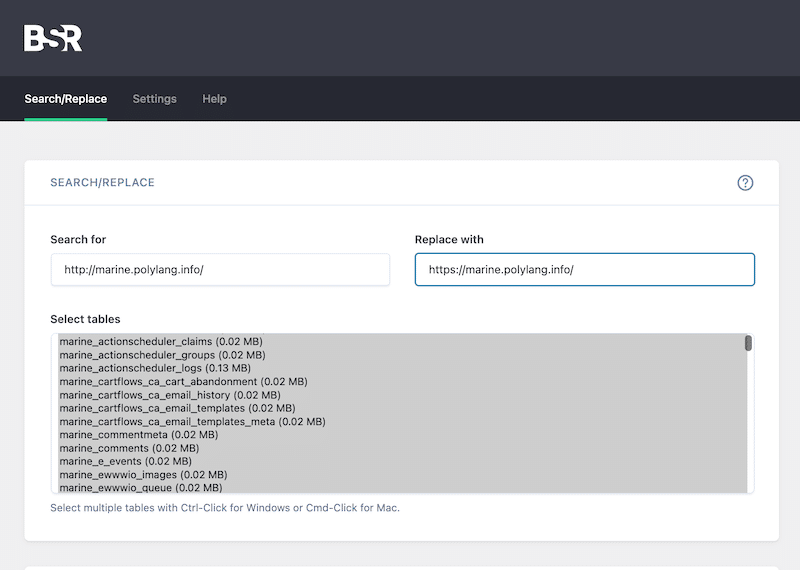 HTTP vs HTTPS pour corriger l'erreur de contenu mixte - Source : Better Search Replace 