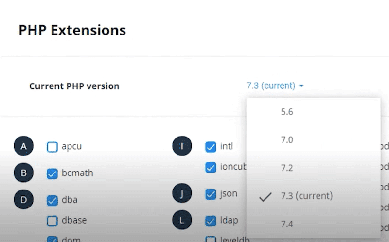 Aktualisieren Sie Ihre WordPress-PHP-Version – Quelle: mein Hosting cPanel 