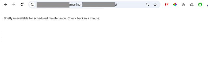 Exemple de « brièvement indisponible pour la maintenance programmée. Revenez dans une minute » problème – Source : mon installation WordPress 