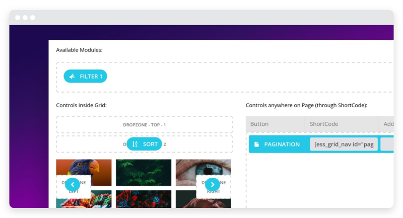 Les modules sont utilisés pour disposer une grille d’images.