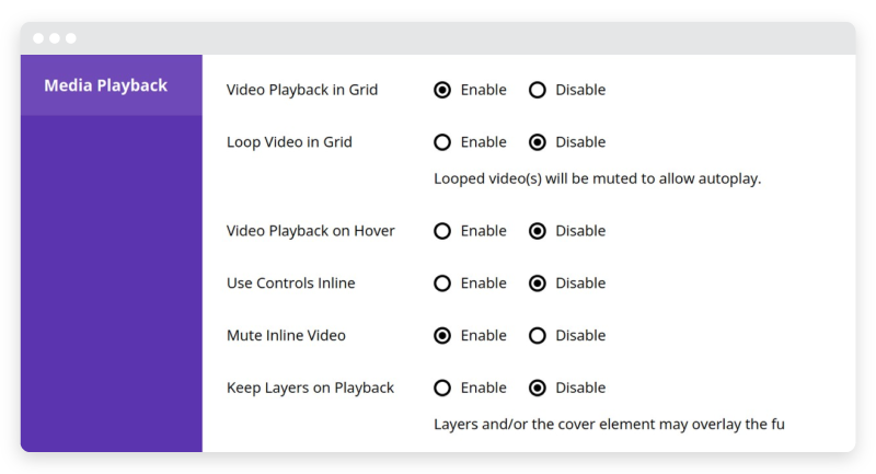 Medienwiedergabeeinstellungen im Essential Grid-Plugin