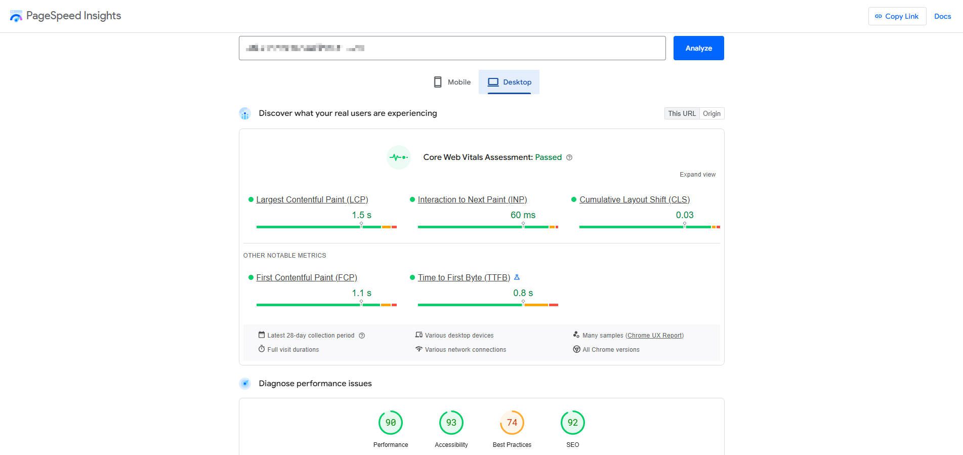 Pagespeed Insights Dashboard z Google