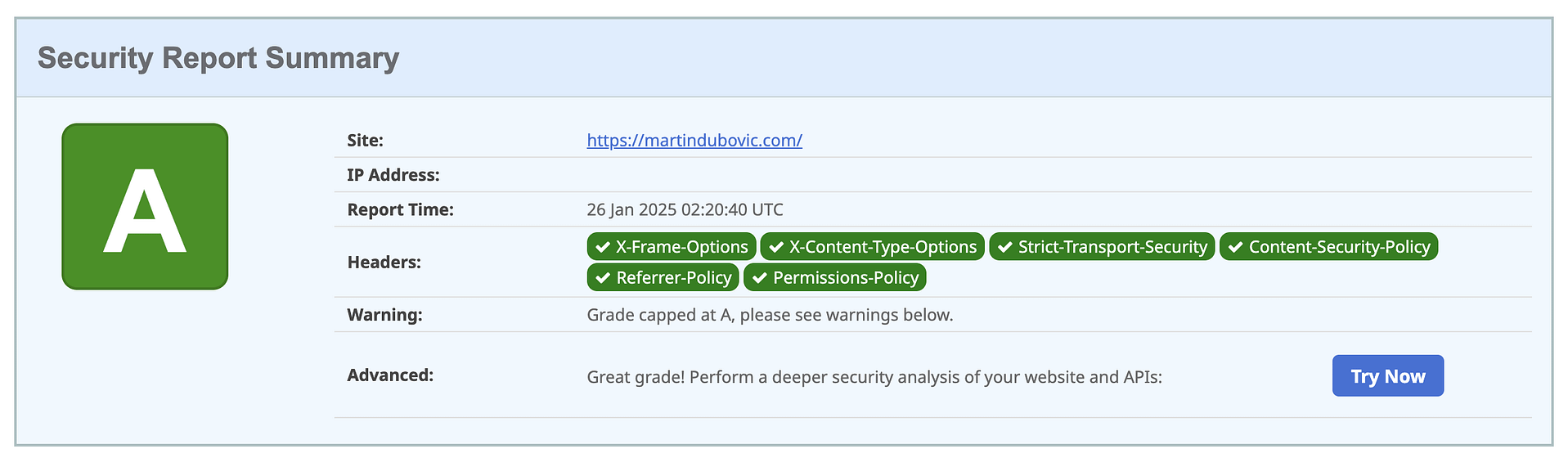 Securityheaders.com ผ่านการสแกนความปลอดภัย