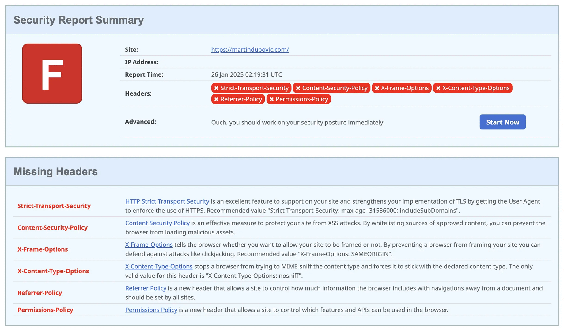 Securityheaders.com ล้มเหลวในการสแกนความปลอดภัย