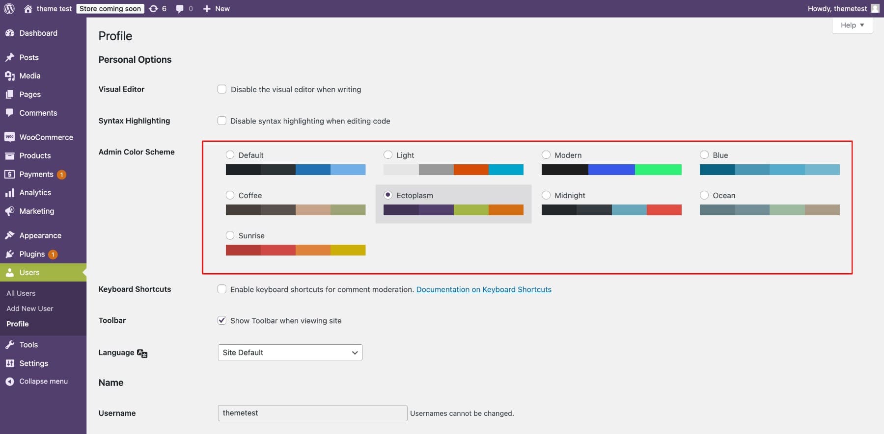 Esquemas de color de WordPress