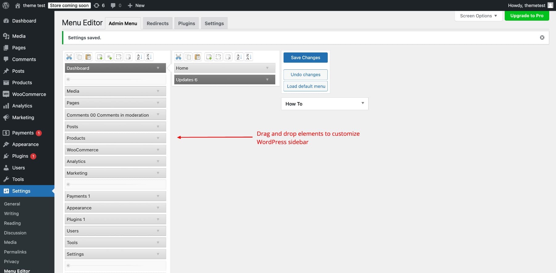 Reorganizar elementos del menú con editor de menú de administración