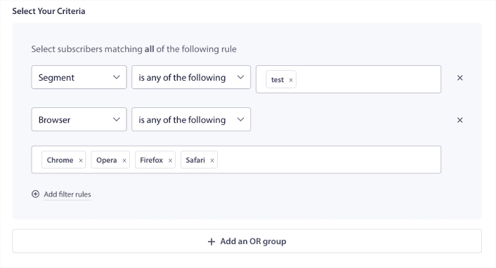 Seleccionar criterios de grupo de audiencia